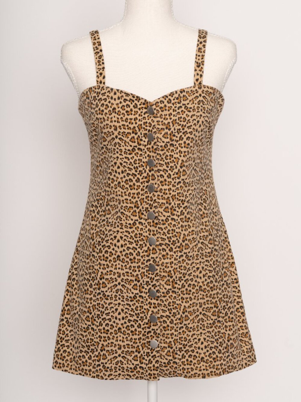 Leopard Cheetah Print Button Front Sweetheart Mini Dress Rockabilly Medium